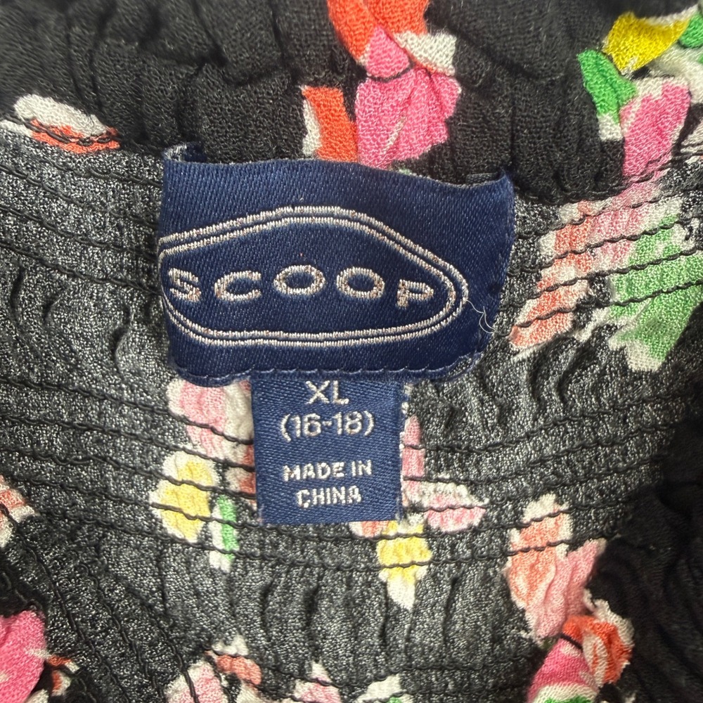 Scoop Floral Smocked Midi Dress Womens XL Black Multi Cottagecore Romantic - Picture 4 of 11